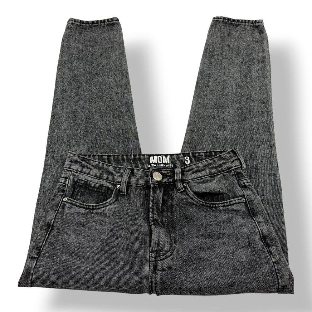 Mom Denim Co Women Ultra High Rise‎ Mom Jeans Size 3 Acid Wash Black 25-282